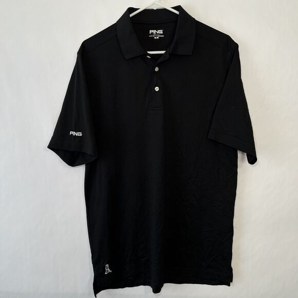 PING Performance Golf Polo Shirt Mens Size Medium Black Short Sleeve Logos - Picture 1 of 10